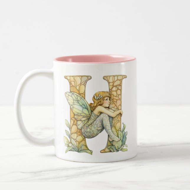 Tasse 2 Couleurs Arc en ciel Fairy Initial 'H' (Gauche)