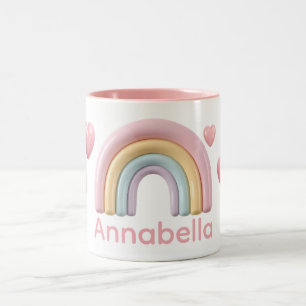 Tasse 2 Couleurs Arc-en-ciel pastel et cœurs avec nom personnalisé