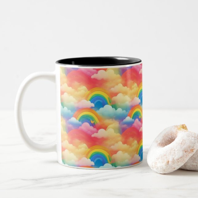 Tasse 2 Couleurs Arcs-en-ciel et nuages (Avec donut)