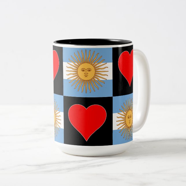 Tasse 2 Couleurs Argentine Drapeau Coeur Motif Patriotique Argentin (Devant droit)