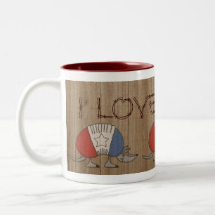 Tasse 2 Couleurs Armadillo-I Love Texas rouge, blanc et bleu