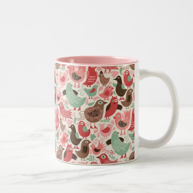 Tasse 2 Couleurs arrière - plan avec les oiseaux mignons (Droit)