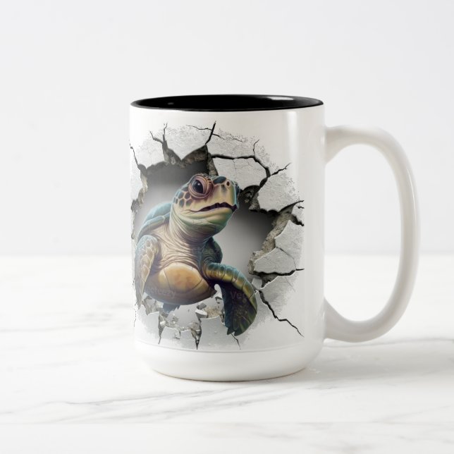 Tasse 2 Couleurs Arrière - plan de tortue de mer (Droit)