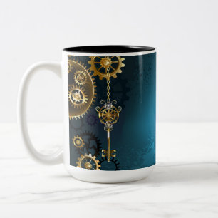 Tasse 2 Couleurs Arrière - plan turquoise à vapeur avec Gears
