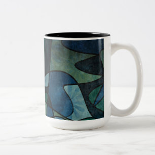 Tasse 2 Couleurs Art abstrait de verre teinté numérique sarcelle bl