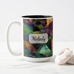 Tasse 2 Couleurs Art Abstrait multicolore, kaléidoscopique avec nom
