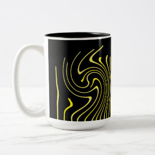 Tasse 2 Couleurs Art Abstrait Noir Blanc Lignes Jaunes Minimalisme