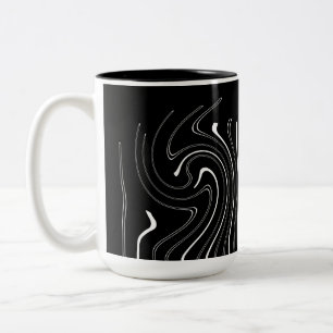 Tasse 2 Couleurs Art Abstrait Noir Blanc Lignes Twirl Minimalisme