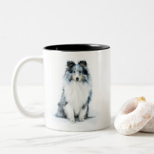 Tasse 2 Couleurs Art aquarelle du Shetland Sheepdog BLUE MERLE