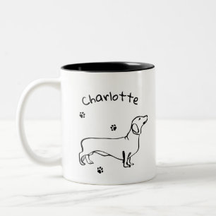 Tasse 2 Couleurs Art Dachshund Minimaliste - Votre texte, votre sty