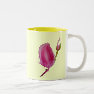 Tasse 2 Couleurs Art de la fleur d'aquarelle rose Magnolia