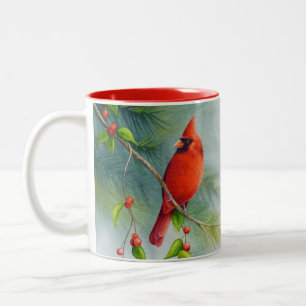 Tasse 2 Couleurs Art de l'aquarelle des oiseaux cardinaux du Nord