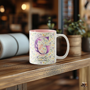 Tasse 2 Couleurs Art de monogramme floral boho lettre G