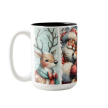 Art de Noël Whimsical - Père Noël, Rennes, Arbre