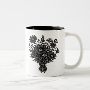 Tasse 2 Couleurs Art floral botanique linogravure de fleurs sauvage