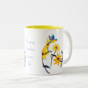 Tasse 2 Couleurs Art Floral Oiseaux, Citation de tournesols jaunes