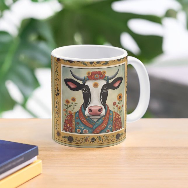Tasse 2 Couleurs Art folklorique de vache à fleurs (Créateur téléchargé)