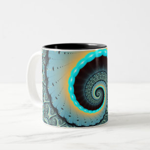 Tasse 2 Couleurs Art fractal spirale abstrait bleu turquoise orange