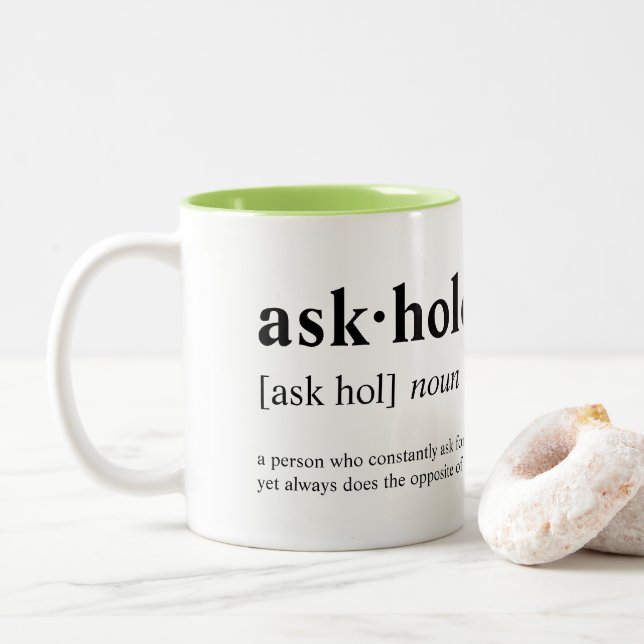 Tasse 2 Couleurs Askhole - signification de dictionnaire (Avec donut)