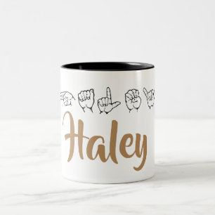 Tasse 2 Couleurs ASL American Sign Language Doigt épelé Haley