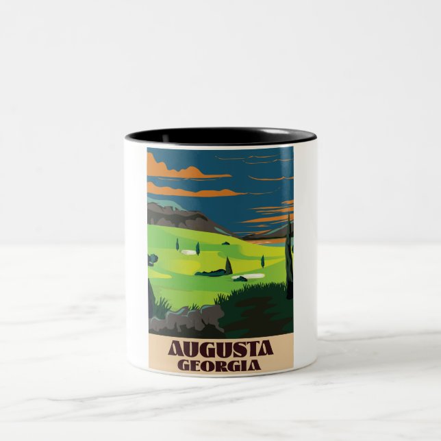 Tasse 2 Couleurs Augusta Georgia poster sur le golf (Centre)