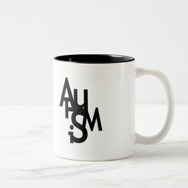 Tasse 2 Couleurs Autisme (lettres brouillées) (Droit)