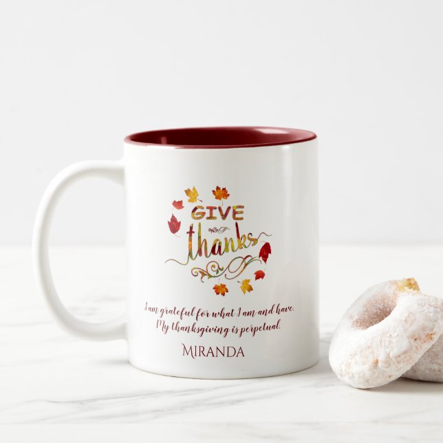 Tasse 2 Couleurs Automne Aquarelle Les Feuilles Remercient Monogram (Avec donut)