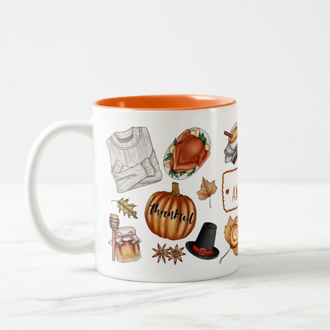 Tasse 2 Couleurs Automne automne saison Thanksgiving Citrouille de  (Gauche)