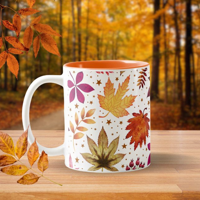 Tasse 2 Couleurs Automne Chute Feuille récolte Thanksgiving Motif (Autumn Falling Leaves Harvest Thanksgiving Pattern Two-Tone Coffee Mug)