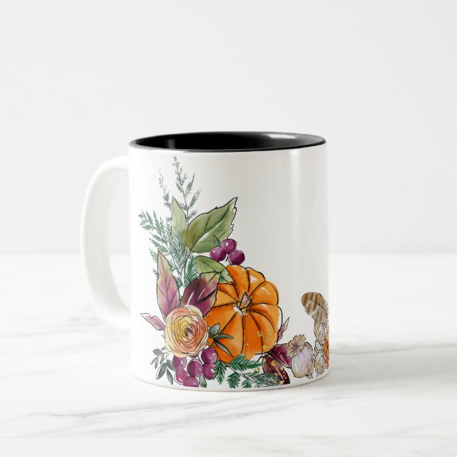 Tasse 2 Couleurs Automne Citrouilles aquarelle (Devant gauche)