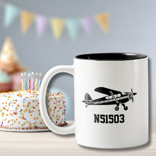 Tasse 2 Couleurs Avion Piper Cub Numéro d'immatriculation personnal