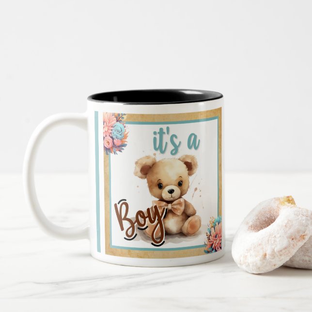Tasse 2 Couleurs Baby shower Ours Bleu Boho (Avec donut)