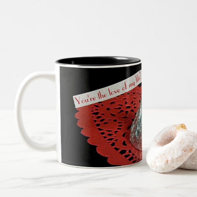 Tasse 2 Couleurs Baiser de bonbons avec message d'amour (Avec donut)