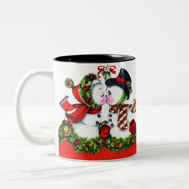 Tasse 2 Couleurs Baisers des couples de bonhomme de neige (Gauche)