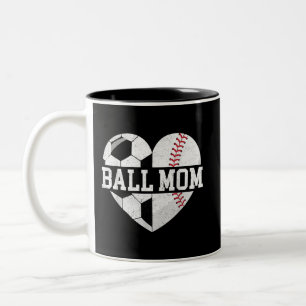Tasse 2 Couleurs Ball Maman Chemise Coeur Funny Baseball Soccer Mam