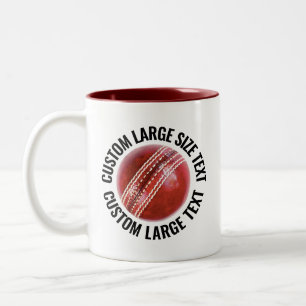 Tasse 2 Couleurs Balle de cricket & grand texte MAROON 11oz personn