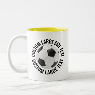 Tasse 2 Couleurs Balle de Football & Grand Texte JAUNE 325g Personn