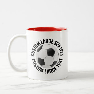 Tasse 2 Couleurs Balle de Football & Grand Texte ROUGE 11oz Personn