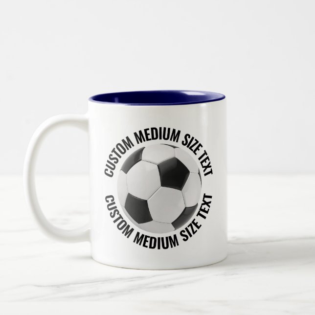 Tasse 2 Couleurs Balle de Football & Texte Moyen BLEU NAVY 11oz Per (Gauche)