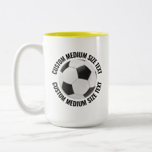Tasse 2 Couleurs Balle de Football & Texte Moyen JAUNE 425g Personn
