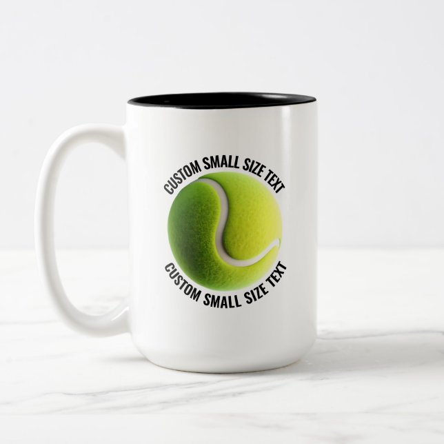 Tasse 2 Couleurs Balle de Tennis & Petit Texte NOIR 15oz Personnali (Gauche)