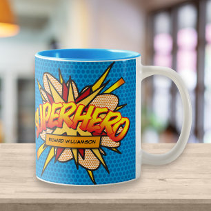 Tasse 2 Couleurs Bande dessinée de Pop Art personnalisée SUPERHÉROS