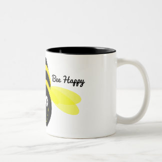 Tasse 2 Couleurs Bande dessinée heureuse d'abeille sur un noir