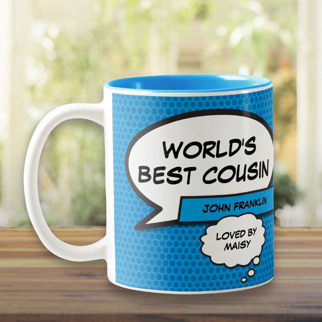 Tasse 2 Couleurs Bande-dessinée préférée Cousin Fun Book Blue (Favourite Cousin Fun Comic Book Blue Two-Tone Coffee Mug)