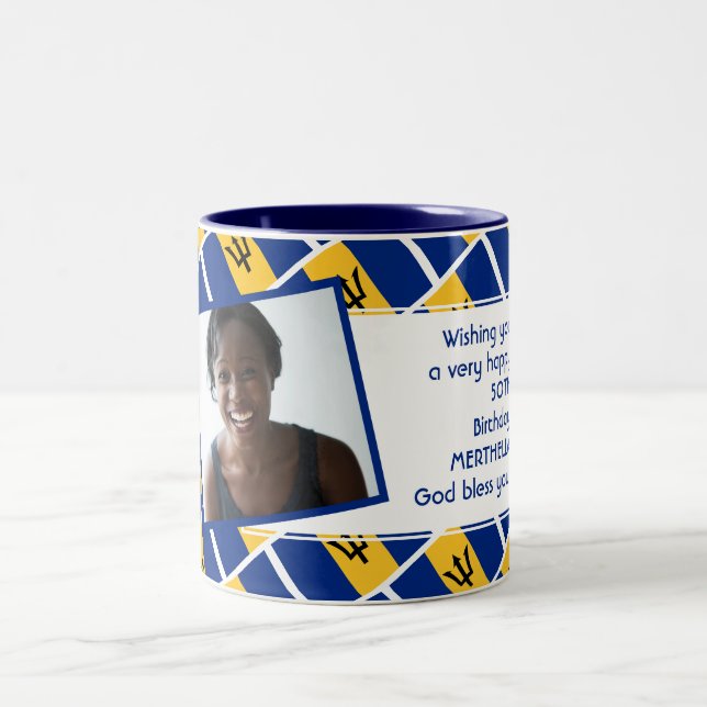 Tasse 2 Couleurs BARBADOS FLAG Modèle photo Ajouter votre texte (Centre)