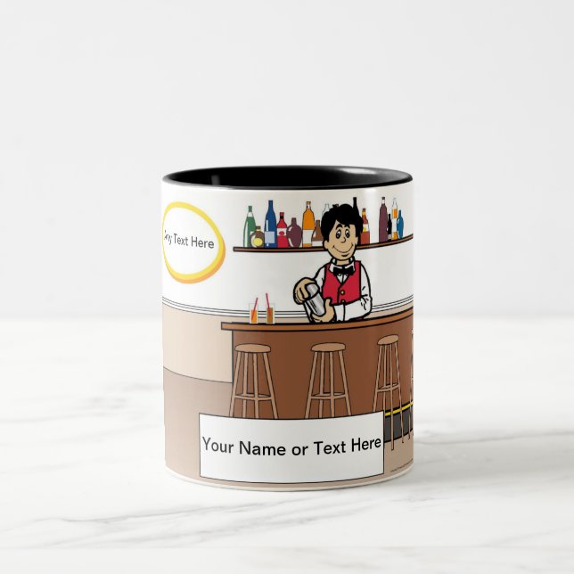 Tasse 2 Couleurs Barman personnalisé - Dessin masculin (Centre)