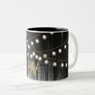 Tasse 2 Couleurs Barre Rustique Noir Bois Or Chaîne Lumière Monogra