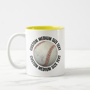 Tasse 2 Couleurs Baseball & Moyen Texte JAUNE 325ml Personnalisé