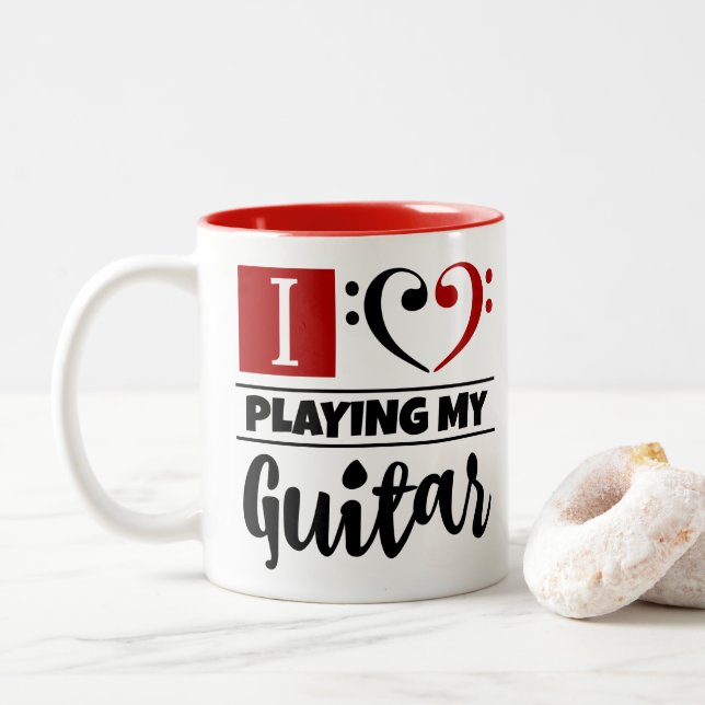 Tasse 2 Couleurs Bass Clef Coeur J'Aime Jouer Ma Guitare (Avec donut)
