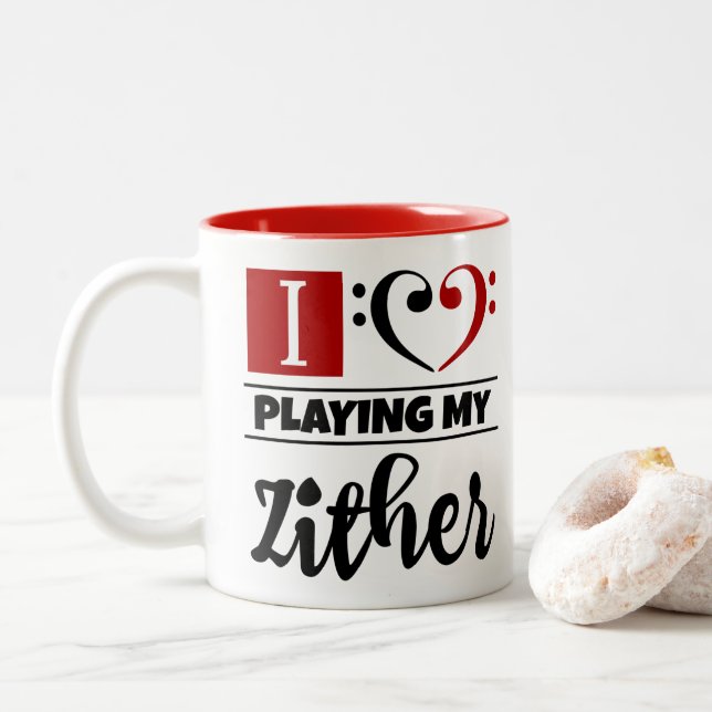 Tasse 2 Couleurs Bass Clef Coeur J'Aime Jouer Ma Zthare (Avec donut)